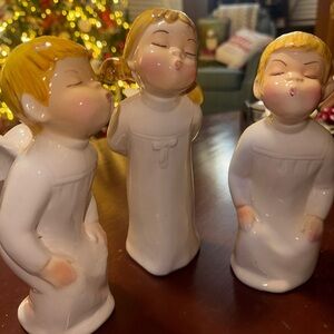 Albert Weiss Hand-Painted Ivory Sculptures 3 Kissing Angels